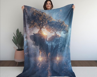 Eternal Grove | Velveteen Plush Cosmic Blanket | Fantasy Galaxy Space Throw | Cozy Reading and Gaming