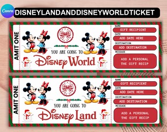 Entrada a Disneyland y Disneyworld / Regalo sorpresa para parques temáticos editable e imprimible, PDF con información personalizada para tus vacaciones