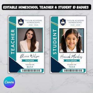 Homeschool Teacher & Student ID Badge Template | Editable Canva Homeschool ID Card | Printable Teacher Student Badge |Digital Download