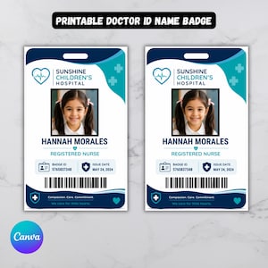Plantilla imprimible para credencial de identificación médica / Tarjeta de identificación médica editable en Canva / Credencial profesional personalizada / Descarga digital