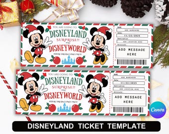 Entrada a Disneyland y Disneyworld: regalo sorpresa editable e imprimible / PDF con revelación de viaje personalizado a parques temáticos