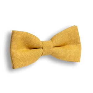 Classic Yellow Linen Bow Tie, Handmade Men&#39;s, Kids & Baby Sizes, Timeless Wedding and Party Accessory, Adjustable and Available in All Color