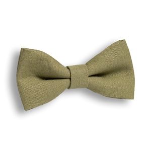 Handmade Olive Green Linen Bow Tie, Classic Style for Men, Kids and Babies, Timeless Elegance for Weddings Parties & Everyday Wear