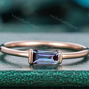 Dainty 14K Rose Gold Alexandrite Ring Color Changing Elegance, Unique Bridal & Stackable Jewelry Birthstone Gemstone Birthday Gift For Mum