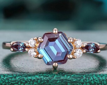 Color Changing Alexandrite Engagement Ring, Birthstone Ring Gift Cluster Moissanite Marquise engagement ring gift for her promise ring her