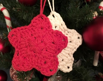 Crochet Christmas Ornaments Set of 4 Crochet Star Handmade Christmas Ornaments Christmas tree decorations Handmade xmas decorations