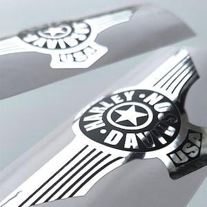 Premium HD American vinyl motorcycle tank decals x 2. Emblem stickers. Customize your motorcycle. Custom USA fat boy.