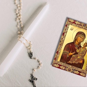 Orthodox Christian Prayer Card – Theotokos & Christ Child Icon – Rejoice Virgin Birth-Giver of God – Printable Digital Download