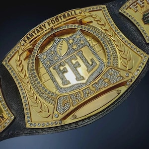 Fantasy Football Champion Belt – Gold Trophy w/ Crystals | Winner Prize Award