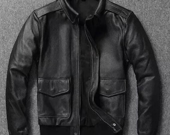 Men's Black Leather Jacket - Classic Bomber Style Outerwear - Genuine Leather Coat