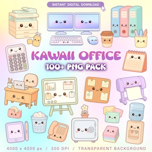 Kawaii Büro PNG Bündel | 100+ Pastell Bürobedarf Clipart | Niedliches Briefpapier Icons Pack