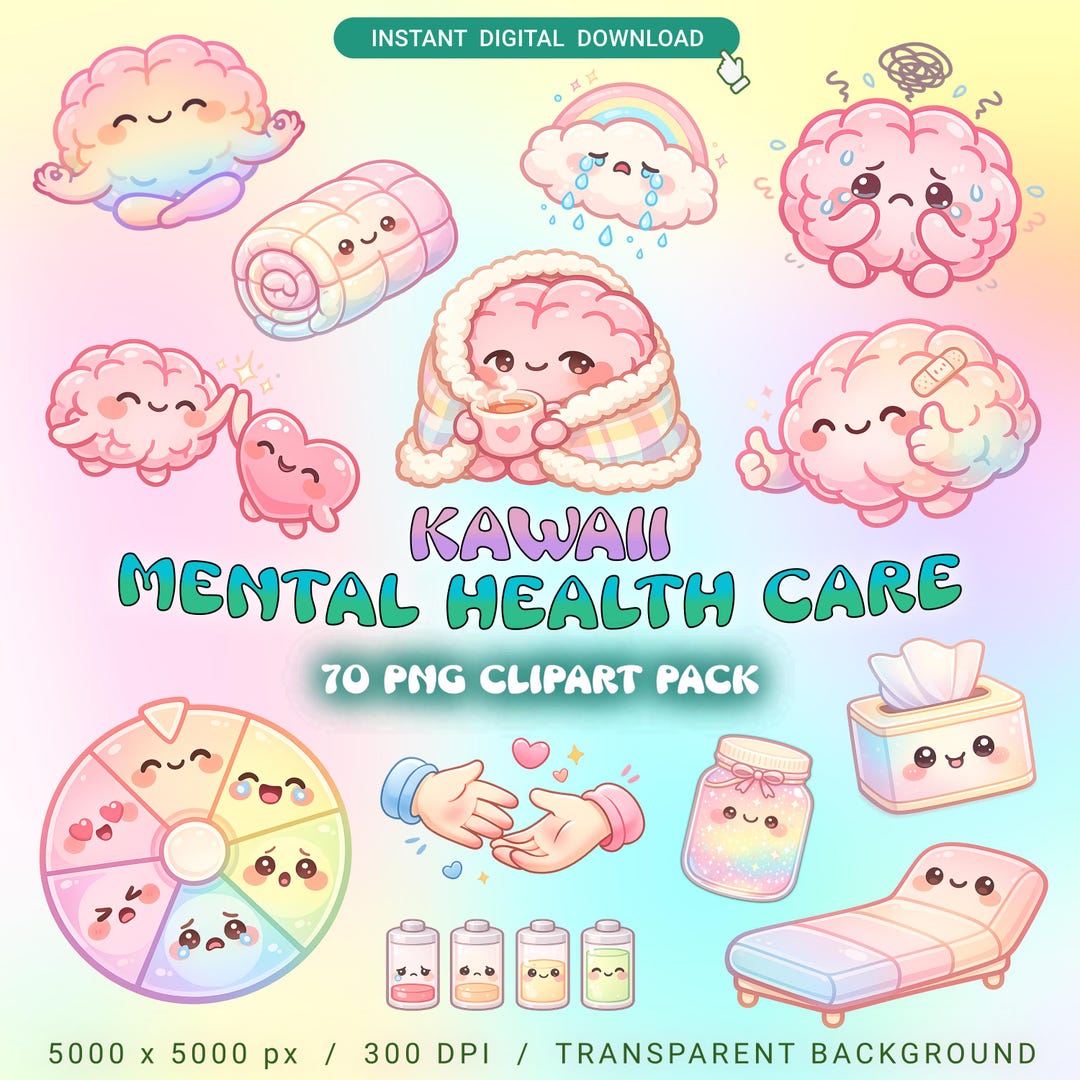 Kawaii Mental Health Clipart PNG Pack | Self Care, Therapy, SEL Icons ...