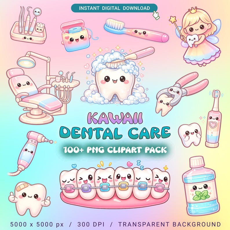 Kawaii Dental Care PNG Bundle | 100+ Cute Dentist & Teeth Clipart Pack ...
