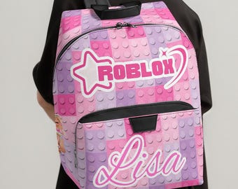 Roblox Girls Backpack Pink - Custom name - Gifts for gamers