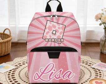 Zaino Roblox con nome personalizzato, zaino scolastico Roblox personalizzato per bambini, borsa da giocatore Roblox rosa, regalo di gioco per ragazze e ragazzi