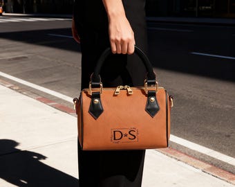 Women's genuine leather crossbody bag with patterned shoulder strap, handbag, a gift for her.