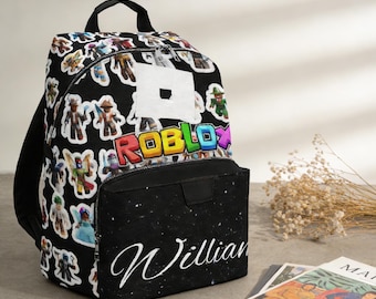 Zaino Roblox personalizzato con nome, zaino scolastico Roblox personalizzato per bambini, borsa Roblox per giocatori, regalo di compleanno per ragazzi e ragazze