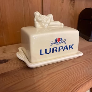 Lurpak White Cream Ceramic Butter Dish featuring Douglas on top