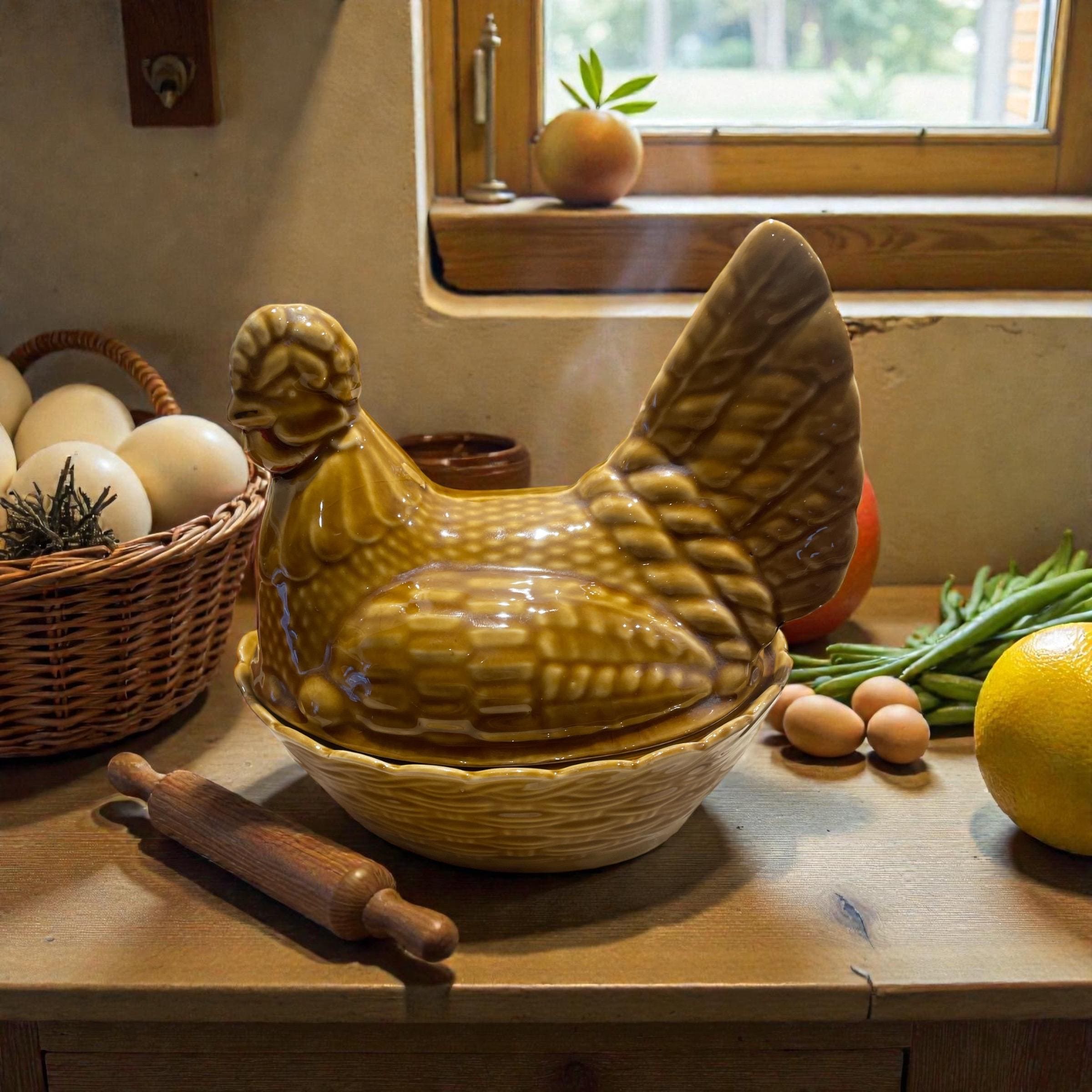 Vntage Ceramc Chcken n A Basket Ktchen Decor Chcken Collector