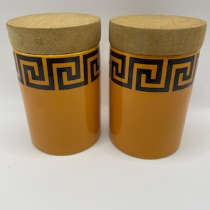 Pair Vintage kitchen storage  jars pots Greek key Portmeirion pottery Made in England