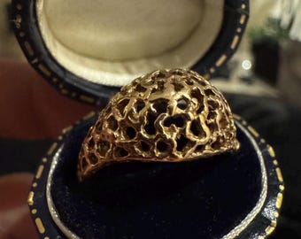 Anillo vintage de oro de 9 quilates con diseño de panal / Talla P / Contrastado en Birmingham en 1984