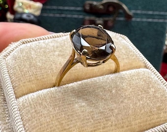 Vintage 1992 Sheffield Hallmarked 9ct Gold Smoky Quartz Ring — Size O,