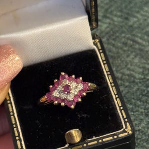 Vintage Ruby Halo & Diamond Cluster Ring — 9ct Gold (1991, Sheffield)