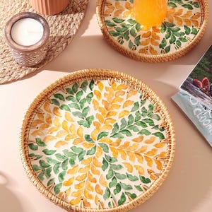 Handmade Bamboo Round Tray: Decorative Kitchen Organizer