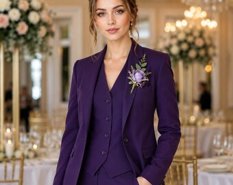 Modern Women Purple 3 Piece Suit Elegant Evening and Business Outfit.