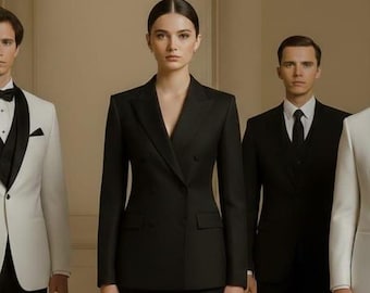 Custom Women's Black Tuxedo Suit – Hand-stitched Tailored Blazer & Pants