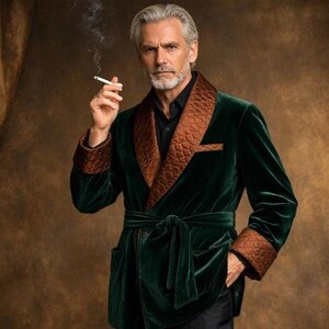 Emerald Green Velvet Smoking Jacket Men, Luxury Quilted Lapel Tuxedo Jacket, Handmade Bespoke Wedding Groom Wear.