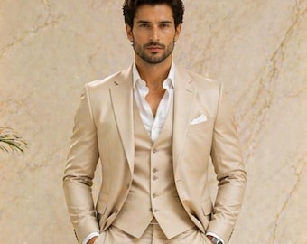 Costume homme 3 pièces beige champagne, smoking pour mariage et bal de promo.