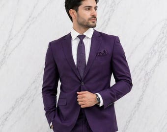 Deep Purple Slim Fit Suit, Custom Made Wedding Groom Formal Wear