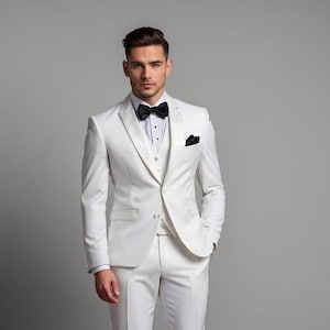 Men&#39;s White Tuxedo Suit: Slim Fit Wedding Suit, Groomsmen Attire