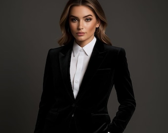 Custom Black Velvet Suit: Women's Party Pantsuit