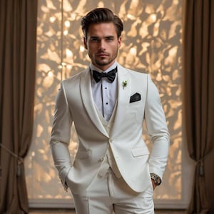 Men&#39;s Luxury White Tuxedo Suit: Slim Fit Wedding Suit