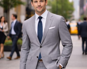 Grijze slim-fit 2-delig herenpak, getailleerde zakelijke formele blazerbroekenset