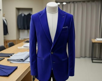 Royal Blue Velvet Blazer for Men | Luxury Velvet Suit Jacket | Elegant Wedding Dinner.