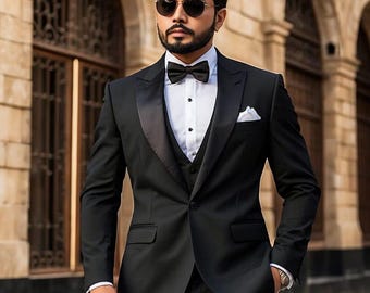 Men's Luxury Black Tuxedo Suit: Classic 3-Piece Wedding Outfit