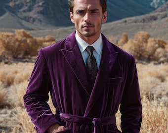 Manteau long en velours violet royal : veste de soirée luxueuse pour hommes