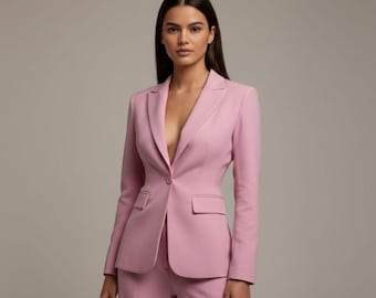 Roze custom-kostuum | Damesblazer en broekset, formele kantoorkleding