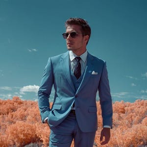 Traje de lino para hombre, 3 piezas, azul cielo, pura elegancia, elegante blazer entallado, traje de lino de 3 piezas, casual.