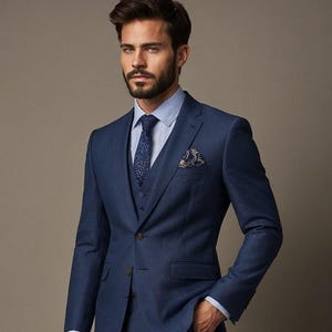 Men&#39;s Classic Blue Linen Suit: Elegant Slim Fit 3-Piece