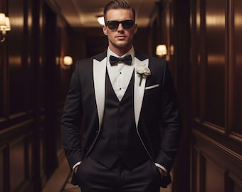 Zwart smokingkostuum – 3-delige bruiloftsoutfit met piekrevers