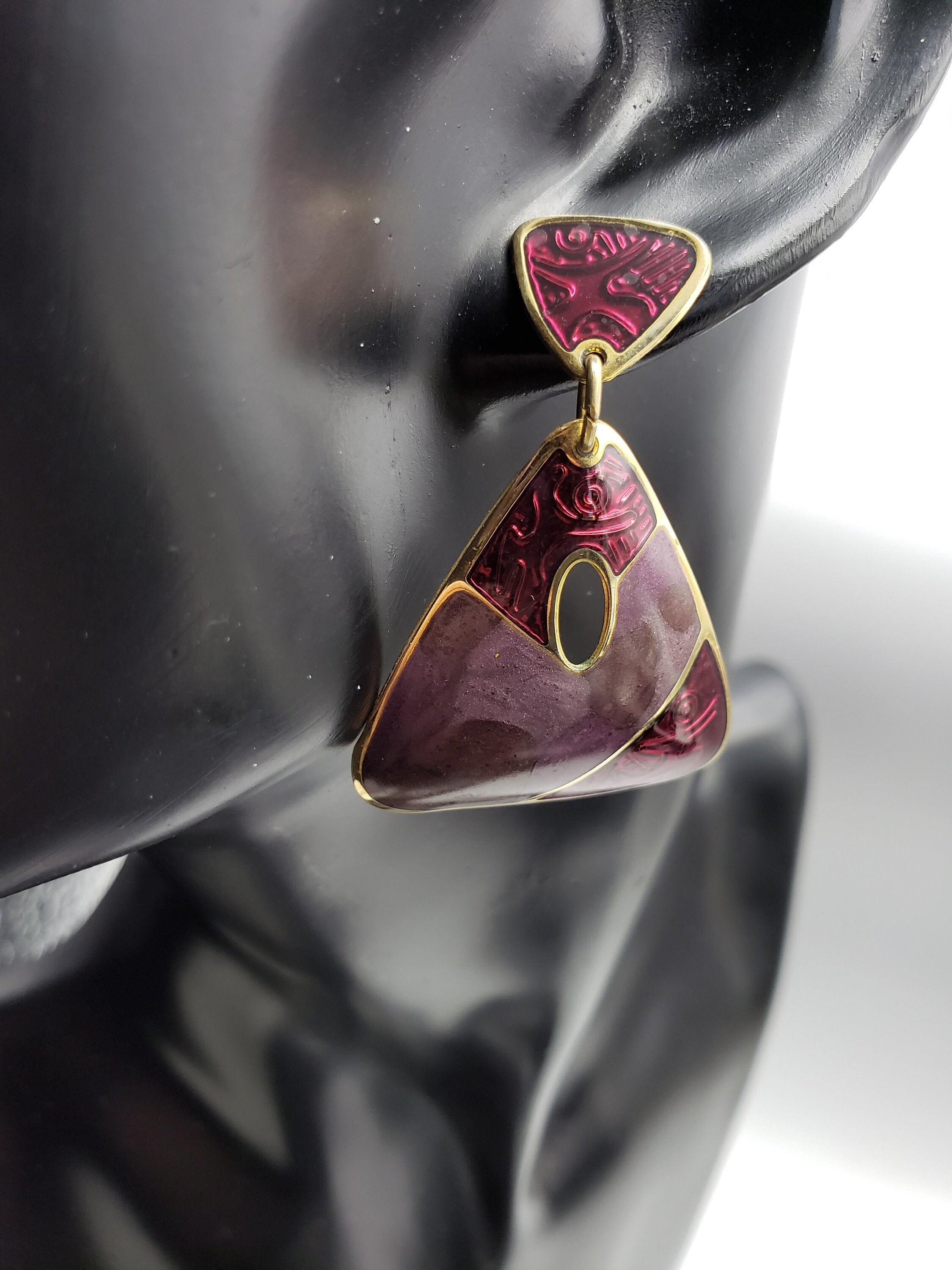 Edgar Berebi Large Enamel Two Tier Earring Signed Unique Etsy