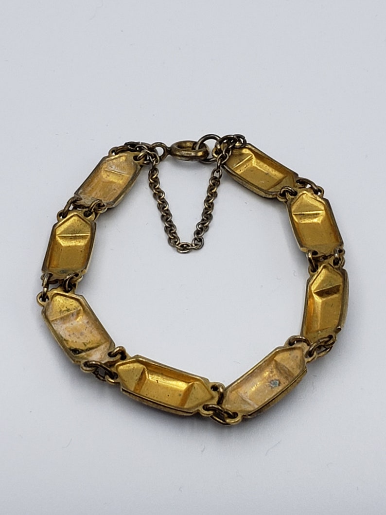 Art Deco Damascene Enamel Bracelet Gold Tone rectangular links and Black Gold Geometric Link bracelet,- 2.50 shipping Quality