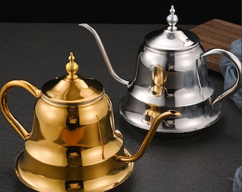 Stainless Steel Bamboo-Shaped Teapot | Flat-Bottomed Kettle | Stainless Steel Teapot | Slim Spout Teapot with Filter | Mother's Day Gift
