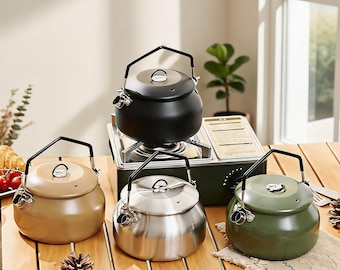 Stainless Steel Camping Kettle, Modern Tea Kettle for Stovetop, Portable Outdoor Water Boiler, Minimalist Coffee & Tea Brewing Pot