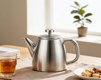 Modern Stainless Steel Tea Pot, Elegant Metal Teapot with Pouring Spout, Minimalist Kitchen Teaware for Tea Lovers