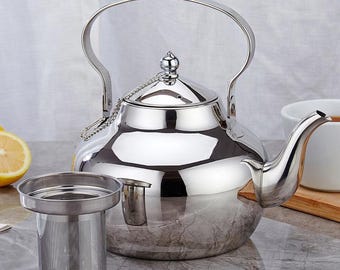 Tetera de acero inoxidable: tetera vintage para estufa, té de hojas sueltas